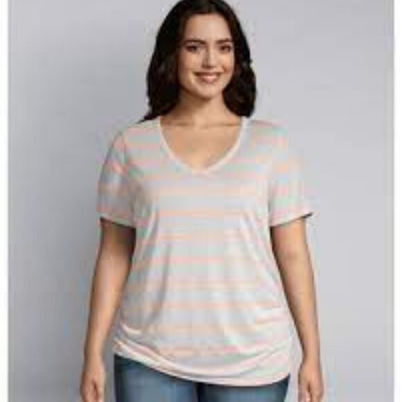 Lane Bryant Neon stripe Ruched side Tee - Picture 1 of 7